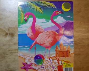 Rare HTF Vintage 1988 Pop Art Lisa Frank Pink Flamingo Beach School Folder Portfolio 9.5 X 12.5