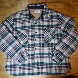 Vintage Wool Shirt Jac Heavy wool Outdoors Jacket XL lined Green White Gray Black Plaid Kmart Jacket