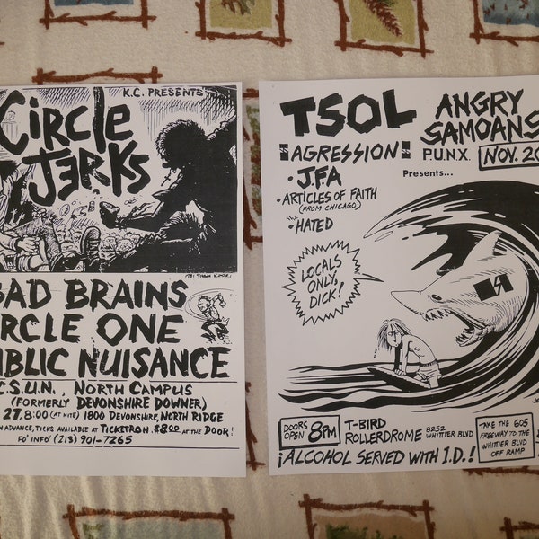 Vintage Punk Rock Posters Circle Jerks TSOL Bad Brains Early 1980s