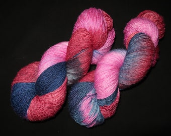 Lacegarn mit Seide handgefärbt 100 g Pink-Marine-Bordeaux