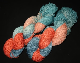 Merino / Seide 100g handgefärbt Türkis-Orange-Hellapricot-Blau