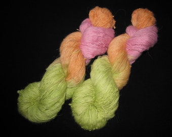Alpakalacegarn handgefärbt 100 g hellgrün-rosa-orange
