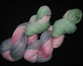 Merinomischgarn Lace handgefärbt 100 g Rosa-Grün-Grau