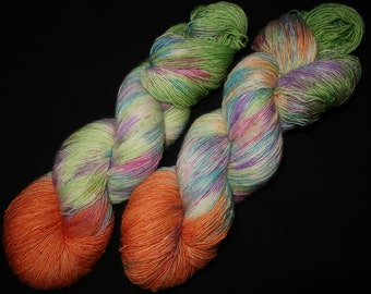 Lacegarn handgefärbt 100 g Grün-Orange-Türkis-Lila-Rosa