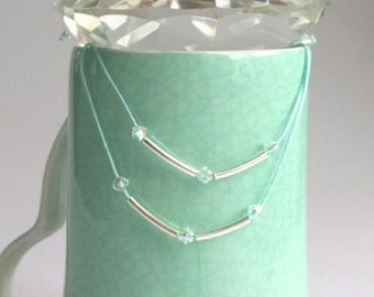 1x bracelet délicat en menthe / cristal / argent 925