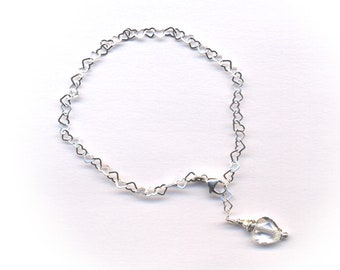 Bracelet composé de coeurs avec cristal de roche - argent 925