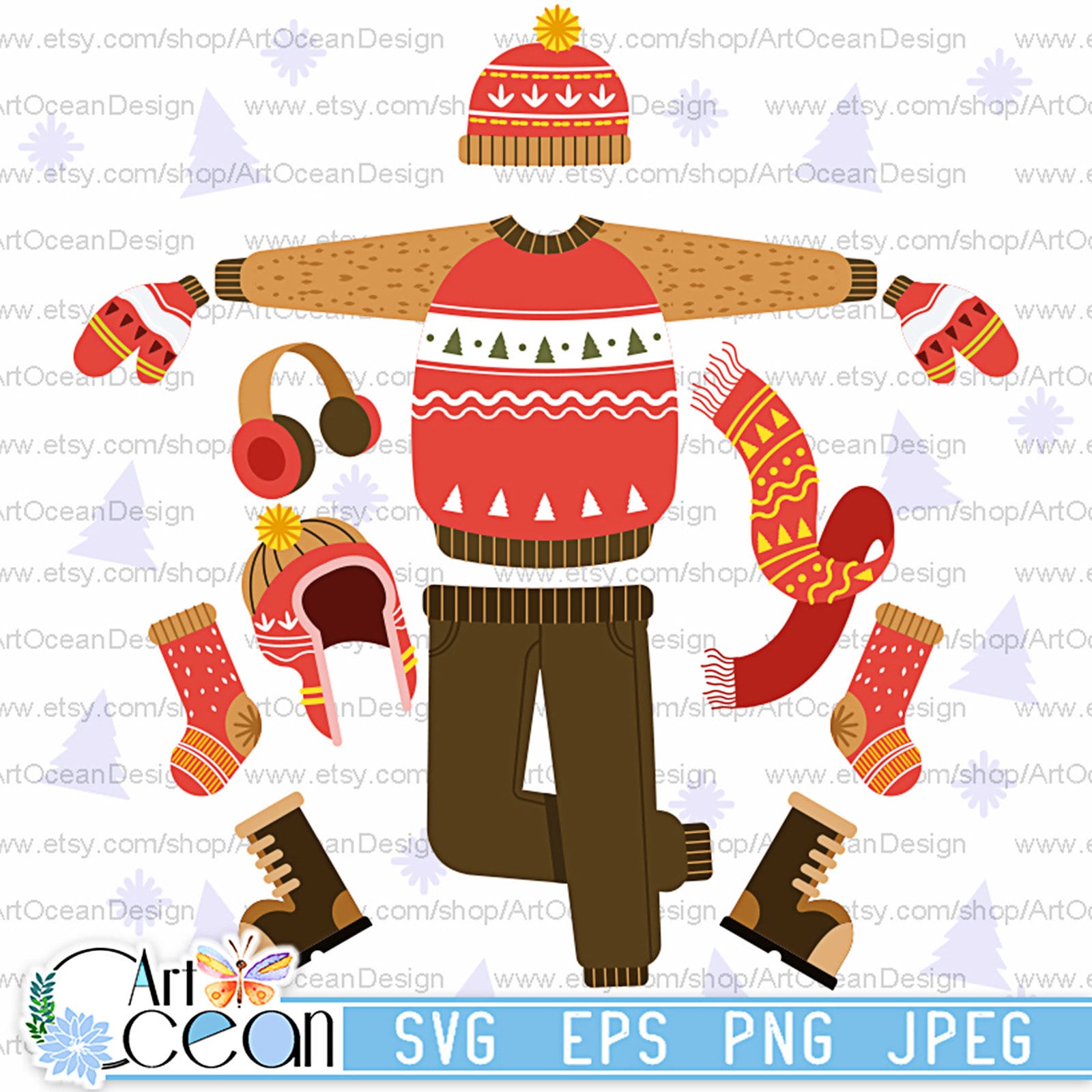 Artocean Winter Christmas Wearings Clip Art Digital Clip Art Etsy