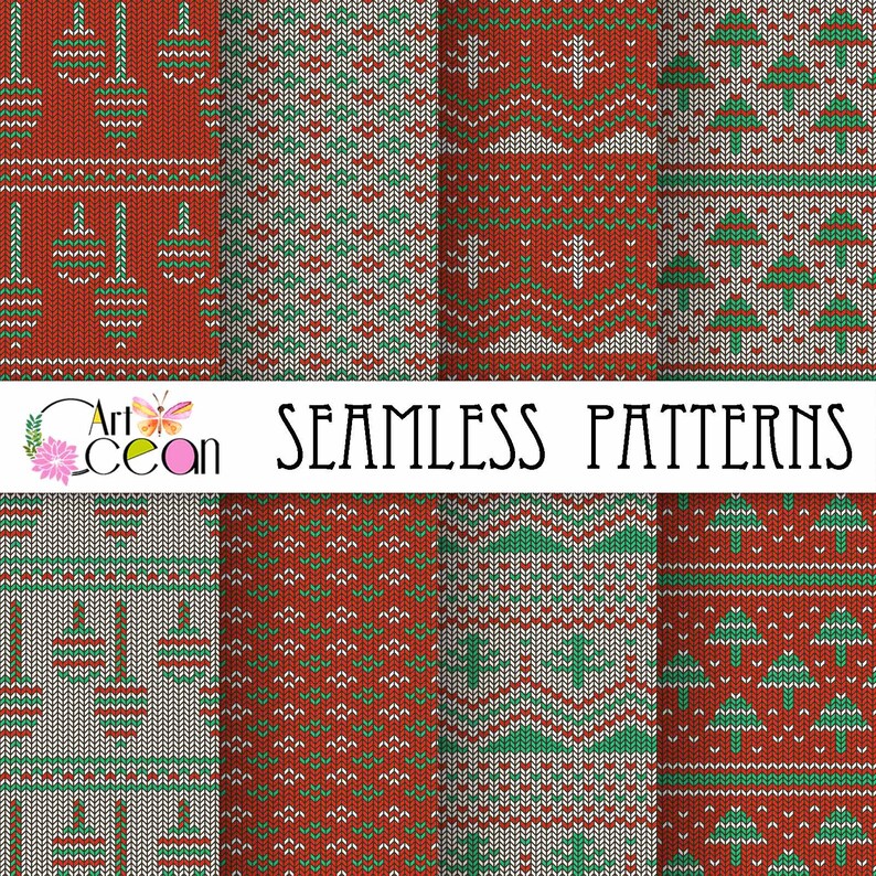Vintage Cartoon Christmas Theme Sweater Knitting Seamless Pattern Design Digital Paper Wallpaper Scrapbook Paper Background Images Wf16