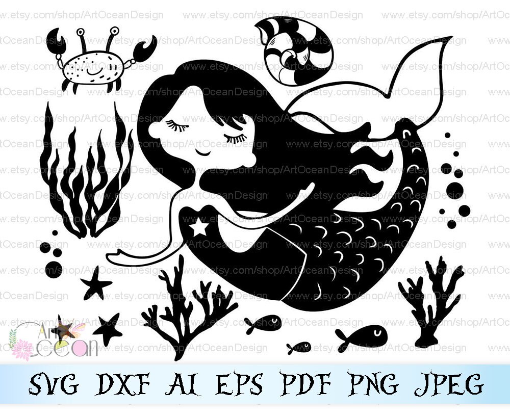 Artocean Black Ocean Mermaid Clip Art Digital Clip Art Images Etsy