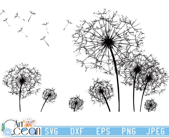 Artoceanblack Dandelion Plants Clip Artdandelion Etsy