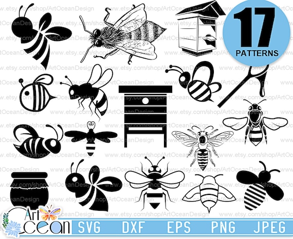 Artocean Black Animals Bees 17 Patterns Clip Art Digital Clip Etsy