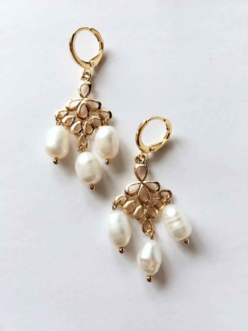 24k GOLD & PEARL Lumière Drop Earrings | Etsy