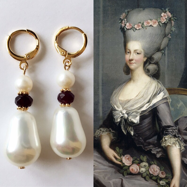 24k GOLD & PEARL Lamballe drop earrings | Etsy