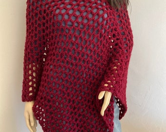 Poncho en laine, poncho crocheté, L