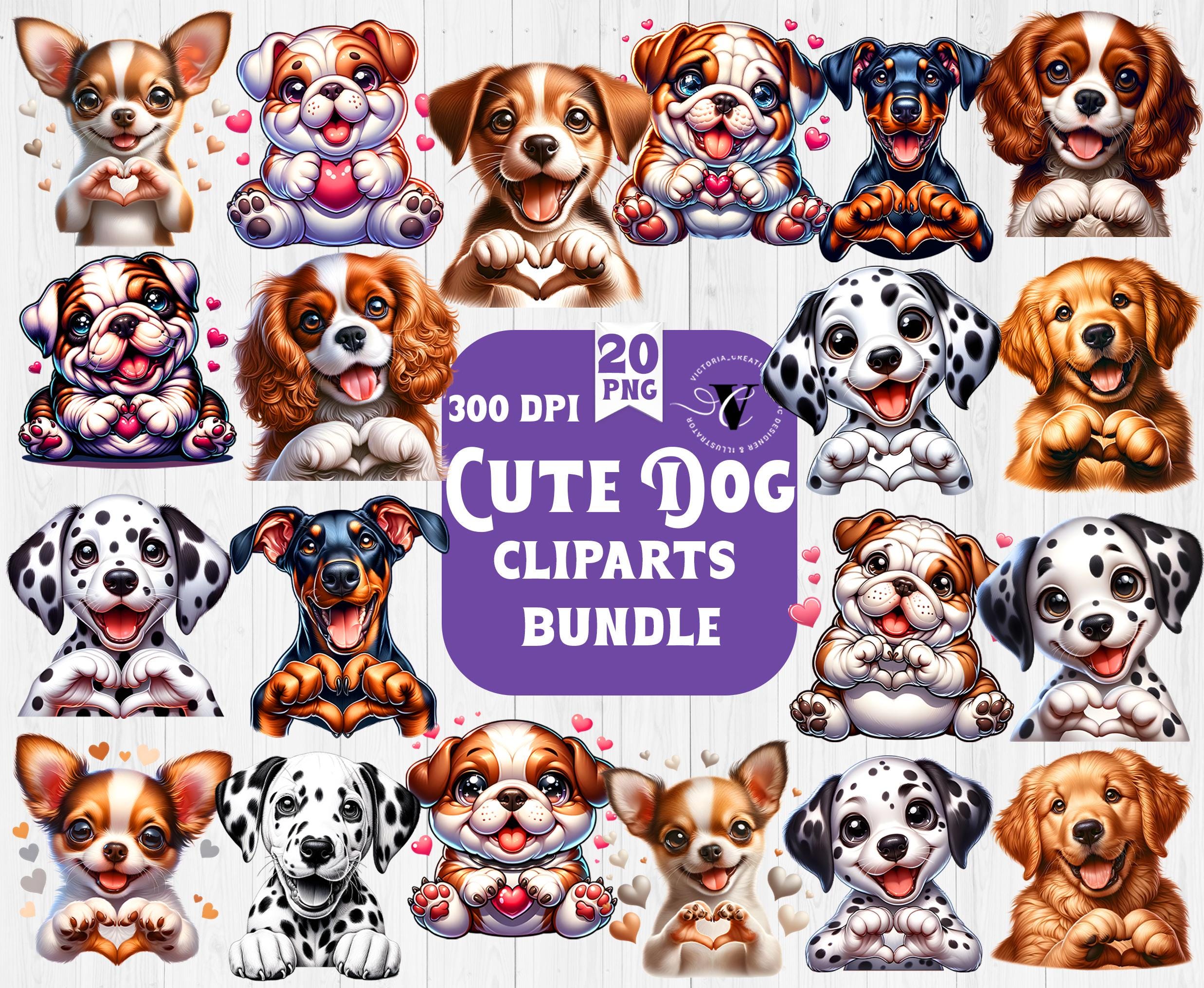 Cute Dog Clipart Bundle | 20 PNG Puppy Illustrations | Heart Hands Dog ...
