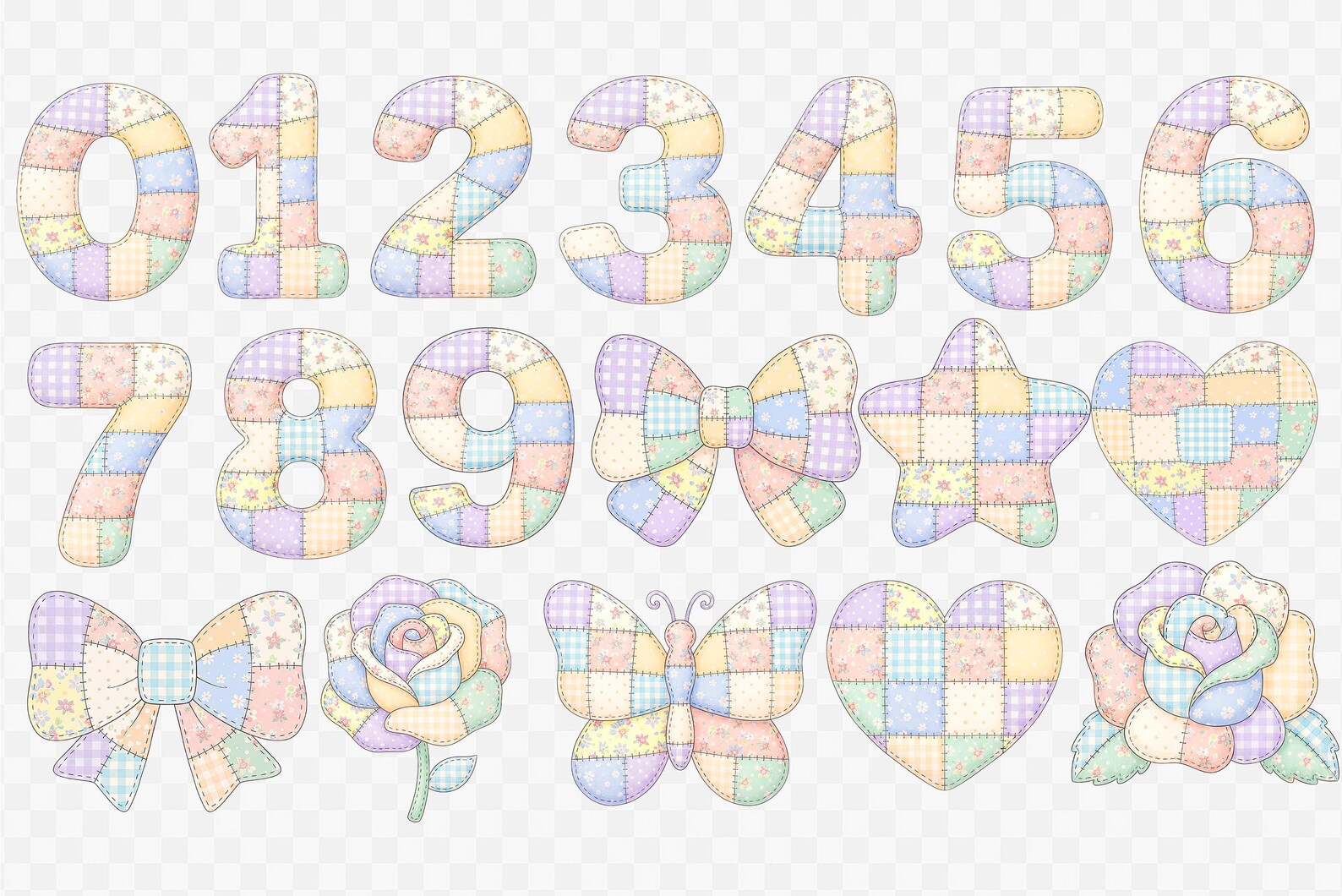 Patchwork Alphabet PNG Bundle | Pastel Quilt Letters & Numbers Clipart ...