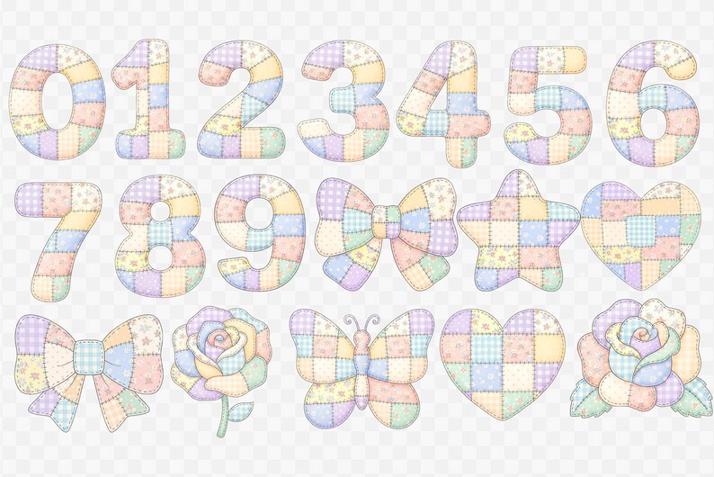 Patchwork Alphabet PNG Bundle | Pastel Quilt Letters & Numbers Clipart ...