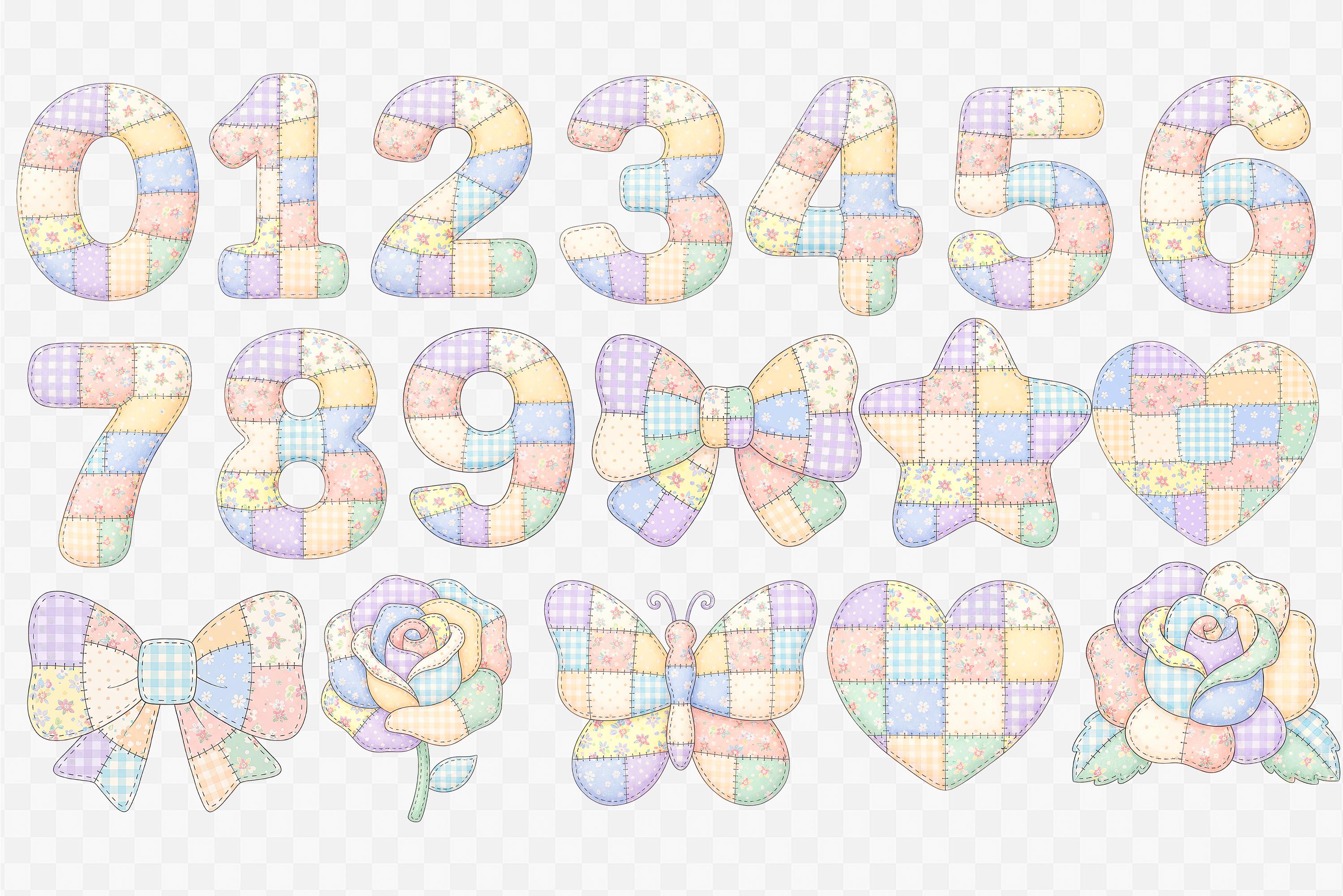 Patchwork Alphabet PNG Bundle | Pastel Quilt Letters & Numbers Clipart ...