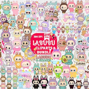 Labubu PNG Clipart Bundle | Kawaii Cute Digital Stickers | Chibi Cartoon PNG Download | Pastel Labubu Character Art | Sublimation File Pack
