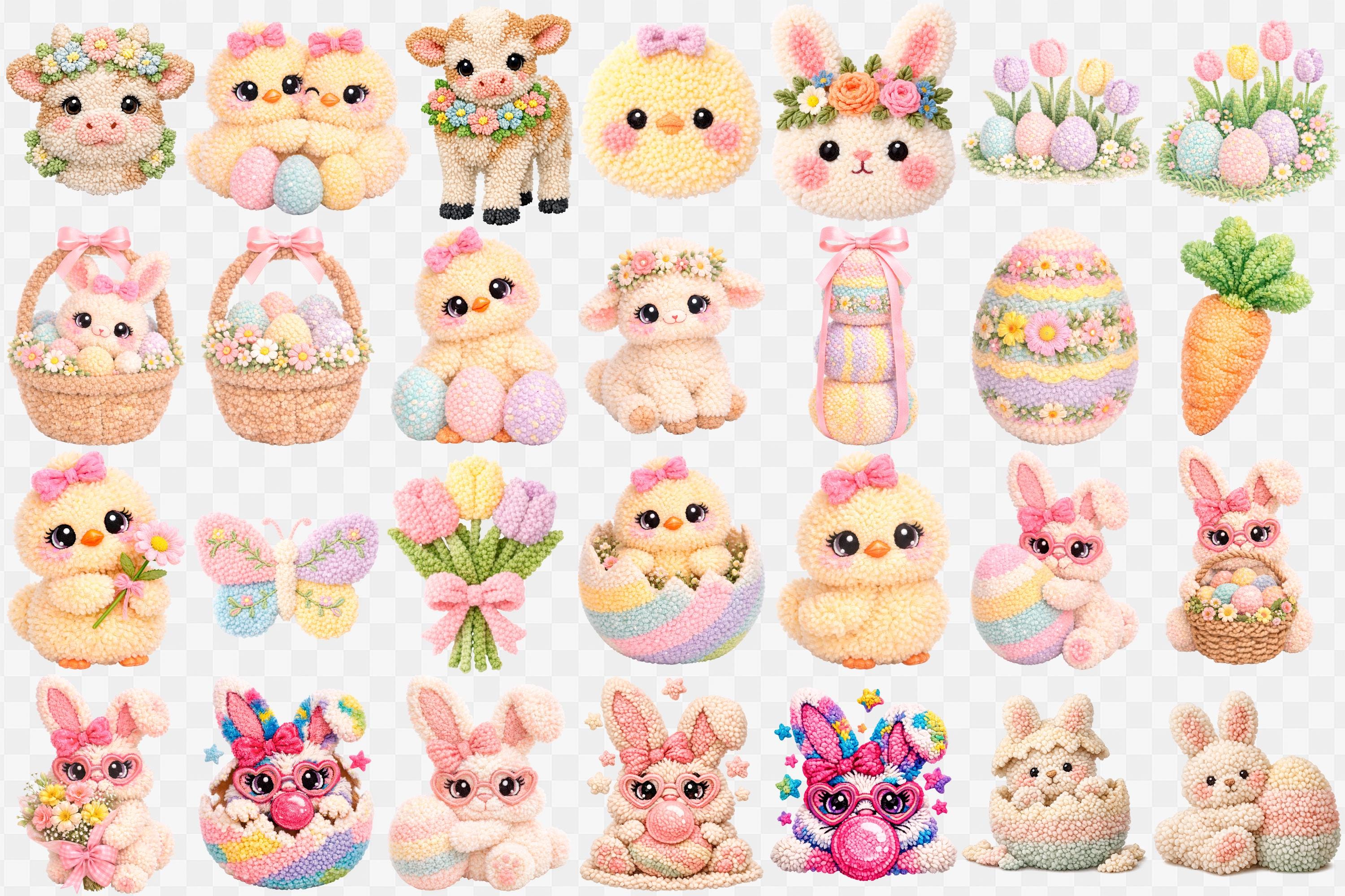 Latch Hook Easter Clipart Bundle | Cute Crochet Spring Animals & Quotes ...
