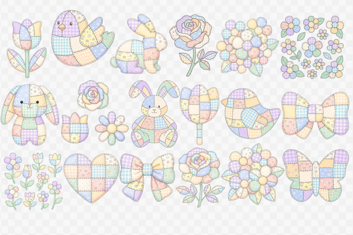 Patchwork Alphabet PNG Bundle | Pastel Quilt Letters & Numbers Clipart ...