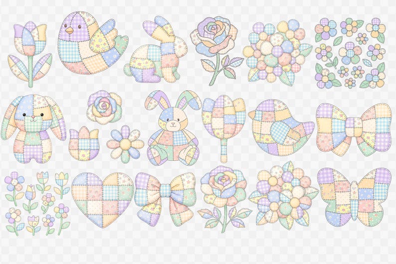 Patchwork Alphabet PNG Bundle | Pastel Quilt Letters & Numbers Clipart ...