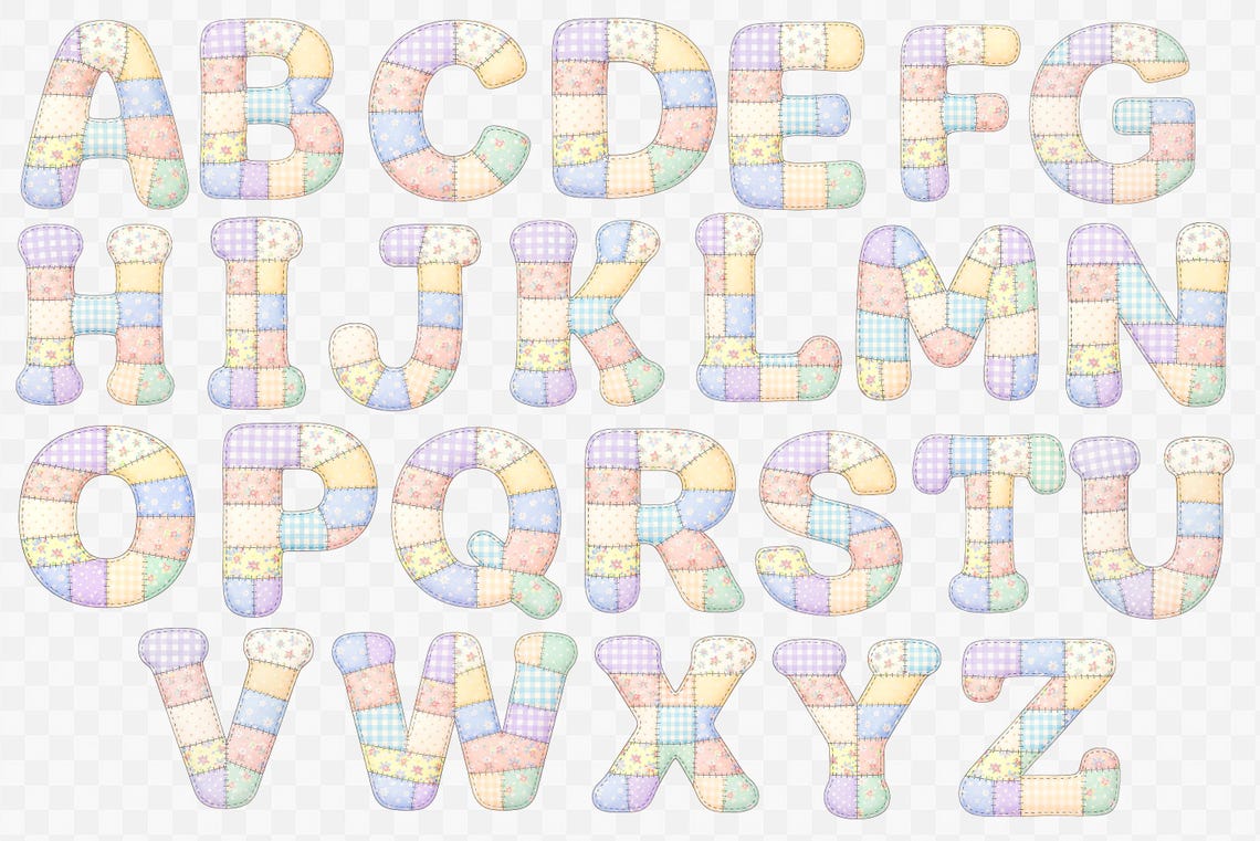 Patchwork Alphabet PNG Bundle | Pastel Quilt Letters & Numbers Clipart ...