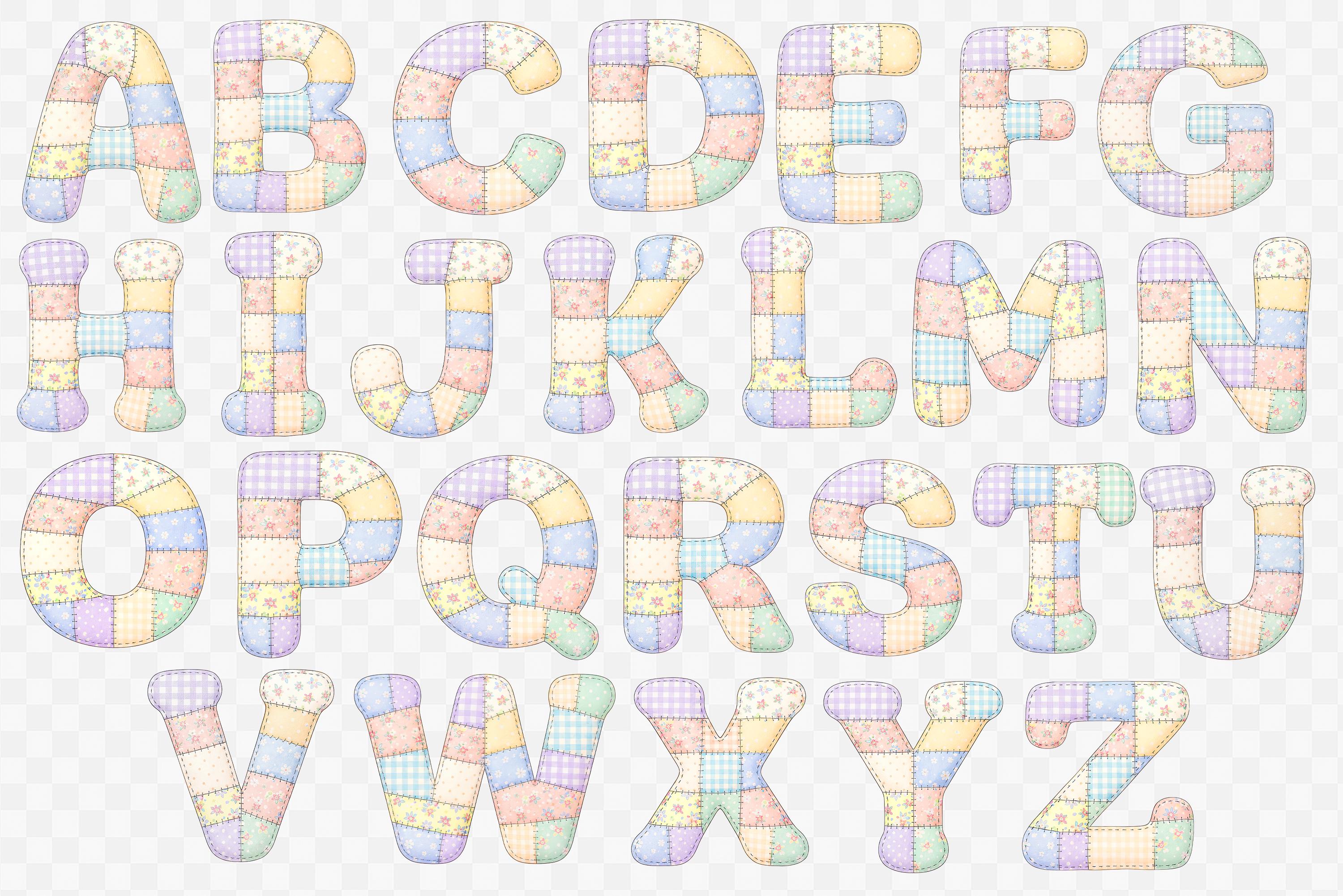 Patchwork Alphabet PNG Bundle | Pastel Quilt Letters & Numbers Clipart ...