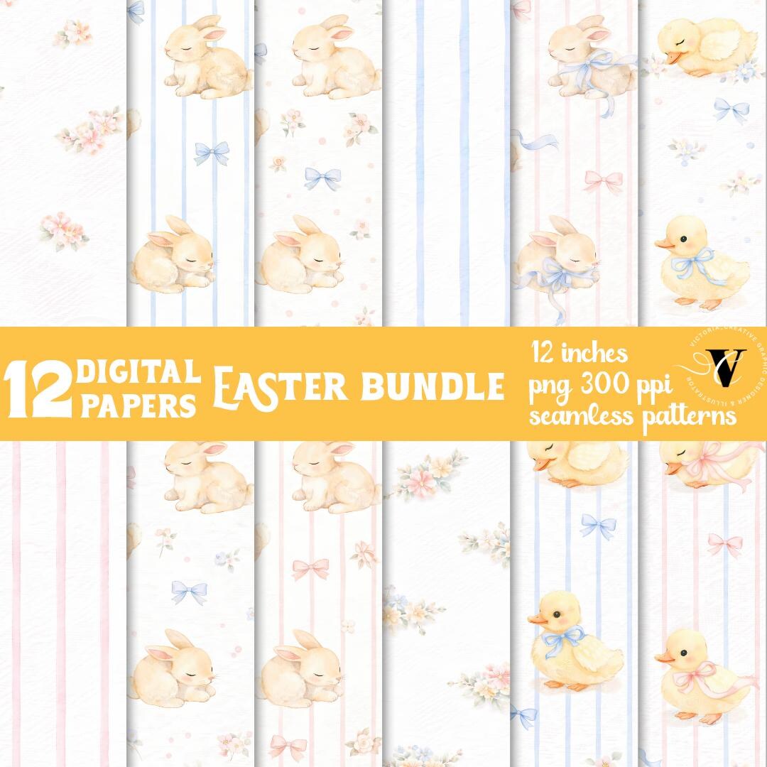 Easter Digital Paper Pack | Bunny & Duck Seamless Patterns | Pastel ...