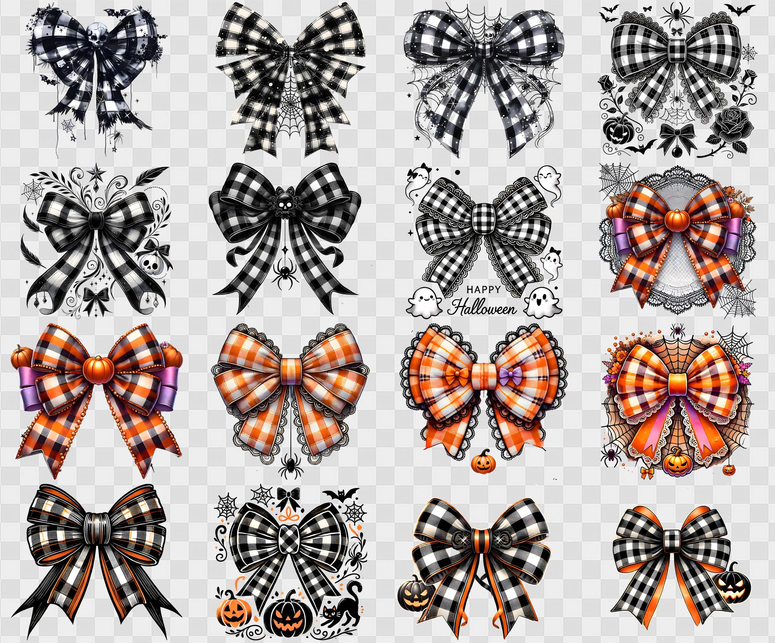 Halloween Bow Clipart Bundle | 32 PNG Buffalo Plaid Bows | Spooky ...