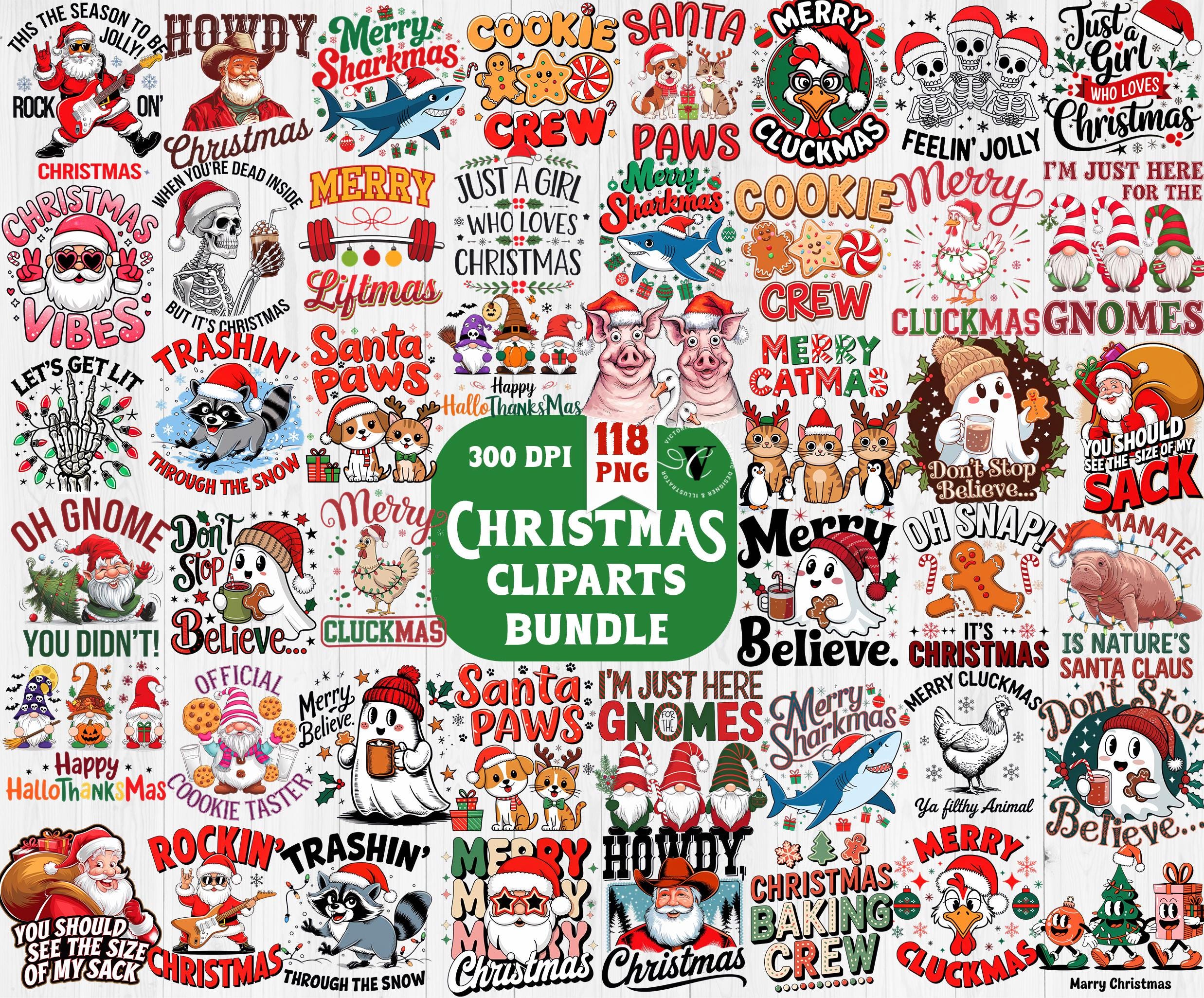Funny Christmas Clipart Bundle PNG | 118 Hilarious Holiday Sublimation Designs | Santa, Pets, Ghosts, Gnomes | Digital Download