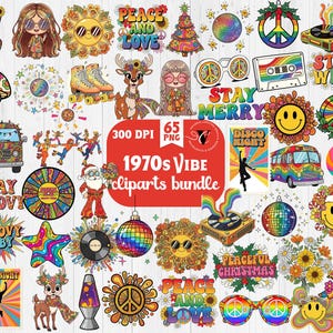 1970s Vibe Clipart Bundle | 65 PNG Retro Hippie & Disco Graphics | 300 ...
