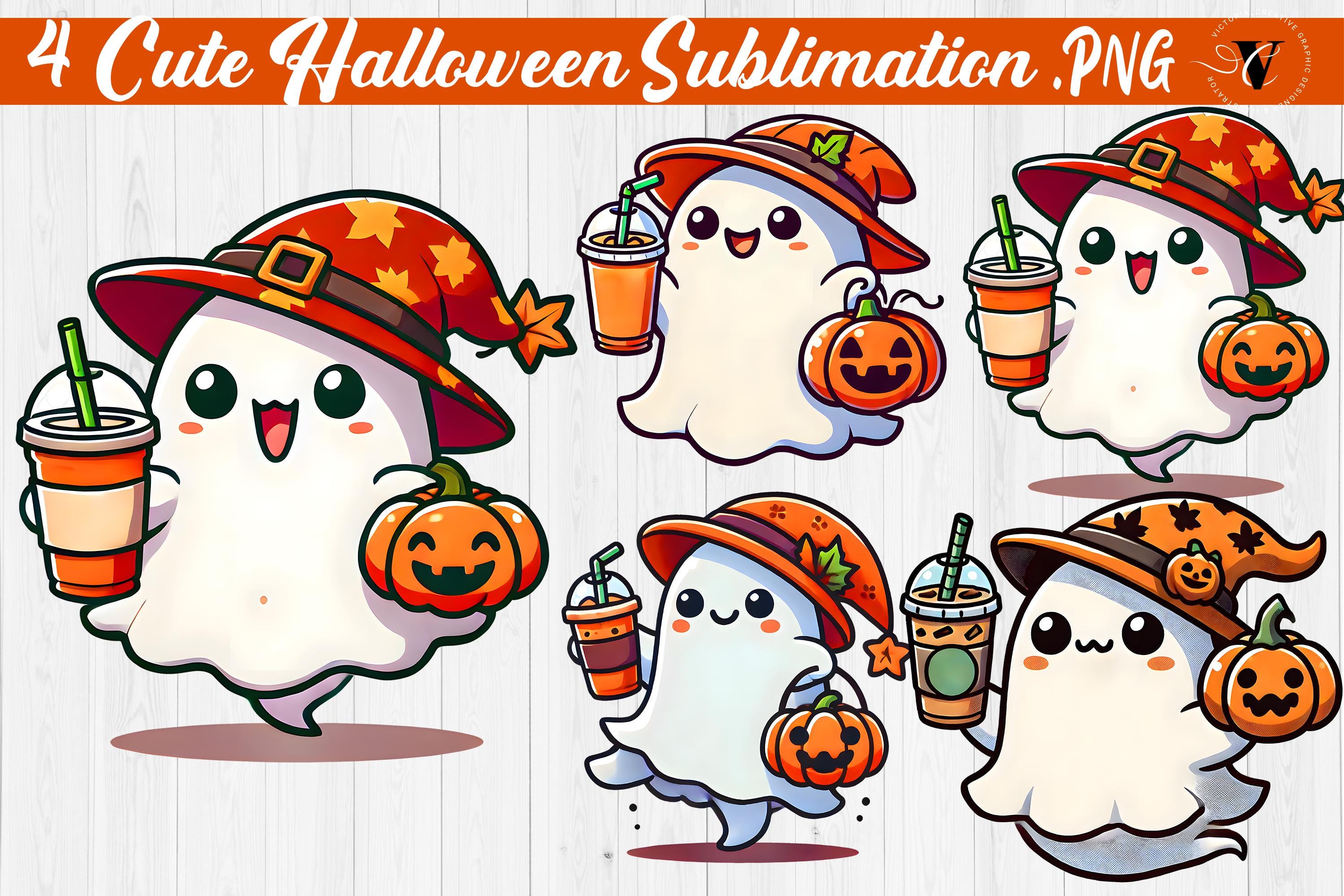 Cute Halloween Ghost Clipart Bundle | 77 PNG Files | Kawaii Ghosts With ...
