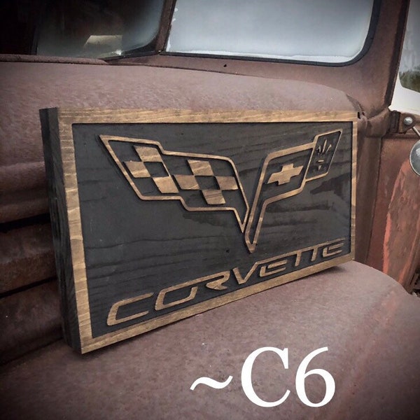 Wood carved corvette sign