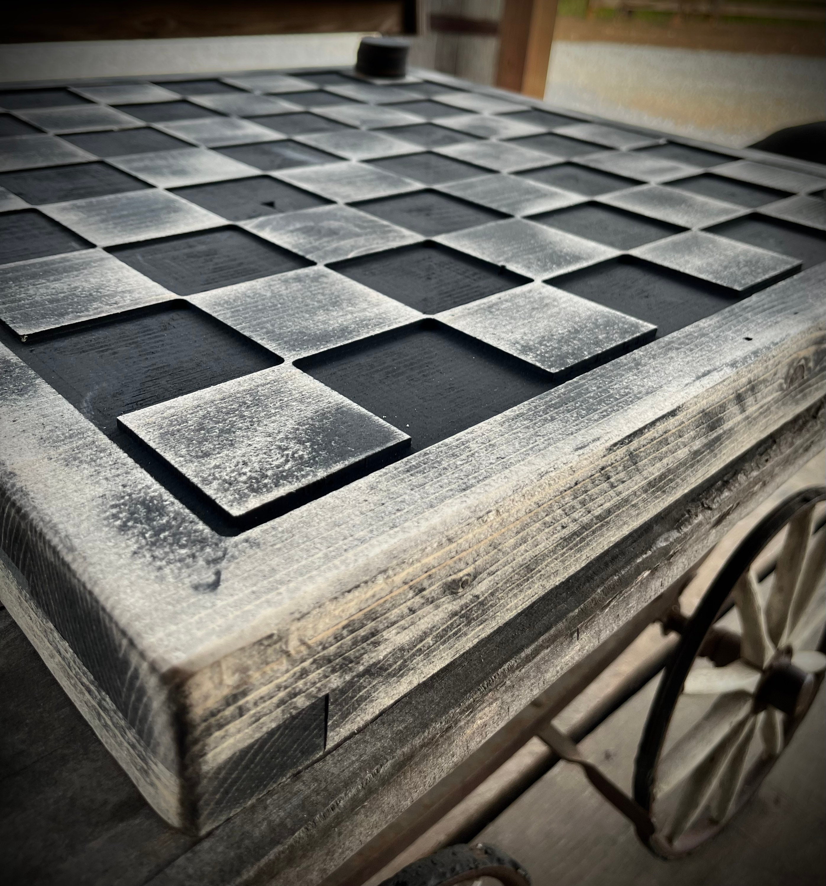 Checker Rustic Wood Carved Checker Board Game: Rustic Distressed Decor - Etsy
