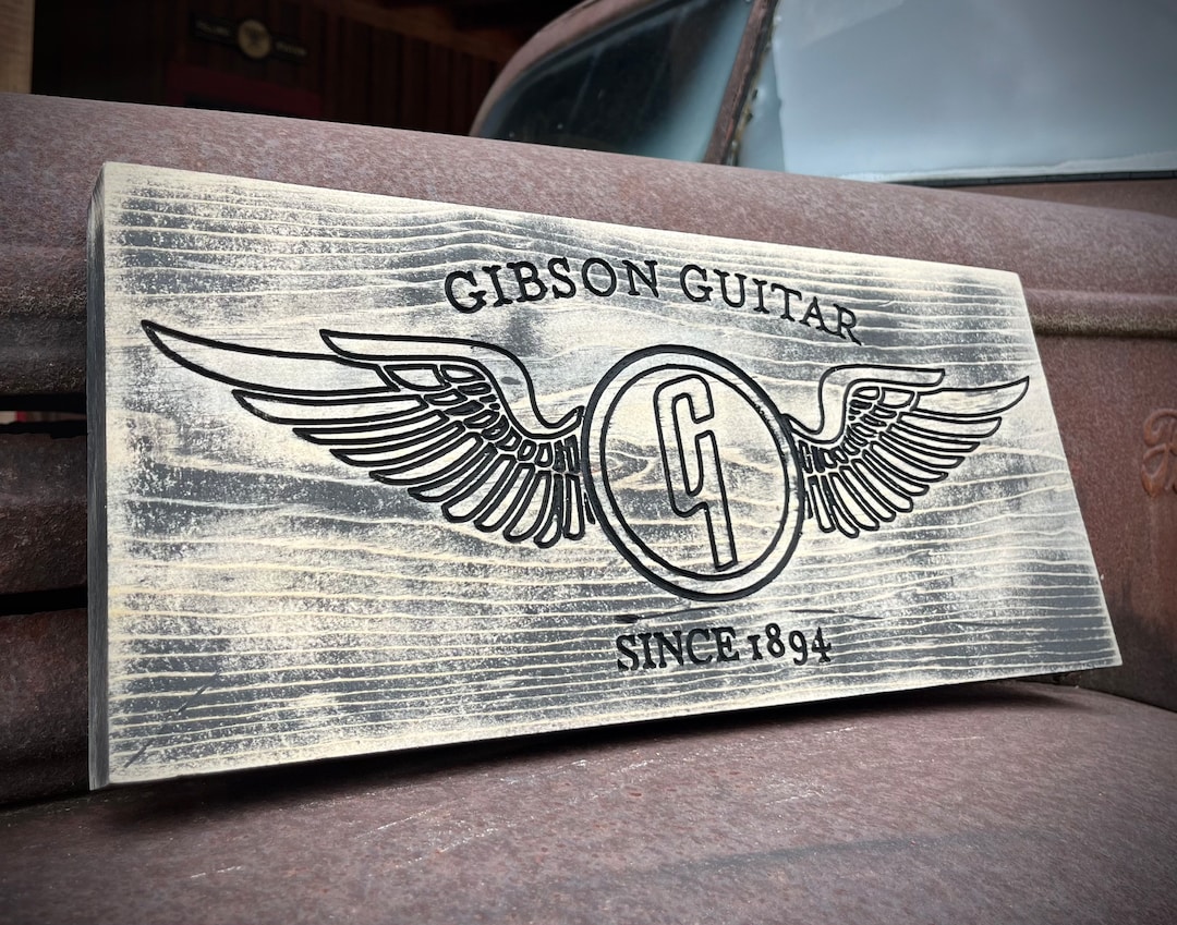 Gibson Guitar Wood Carved Sign Etsy