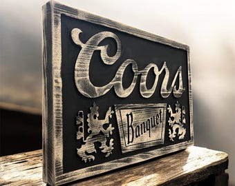 Coors Banquet Wooden Engraved Beer Sign Pub Sign Wood Carved - Etsy