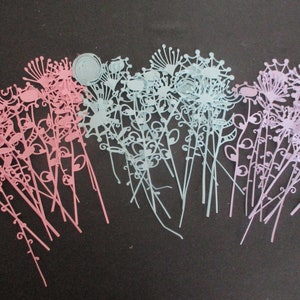 DIE CUT FLOWERS 24 Long stem flowers pastel Cardstock