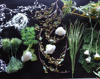 künstliche Dekozweige Floristikzweige Bastelset Dekoset Satinrosen Gräserpicks
