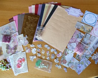 Bastelset Journal Stanzteile Papierstücke Papierabschnitte Karten basteln Sprüche Halbperlen Satinblümchen Stickerbögen - Einzelset