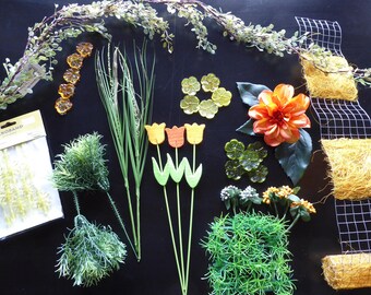 künstliche Dekozweige Floristikzweige Bastelset Dekoset Filztulpen Drahtgeflecht Acrylblüten Gräserpicks