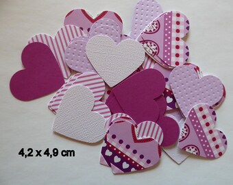 40 handgestanzte Herzen Stanzteile Tischdeko Papierherzen Streuteile pink weiß lila