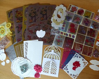 Bastelset Journal Stanzteile Papierstücke Papierabschnitte Karten basteln Stoffblüten Satinröschen- Einzelset