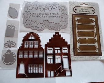 12 Prägeschablonen Buchstabenschablonen Häuser Tagsschablonen Blumen Metallschablonen