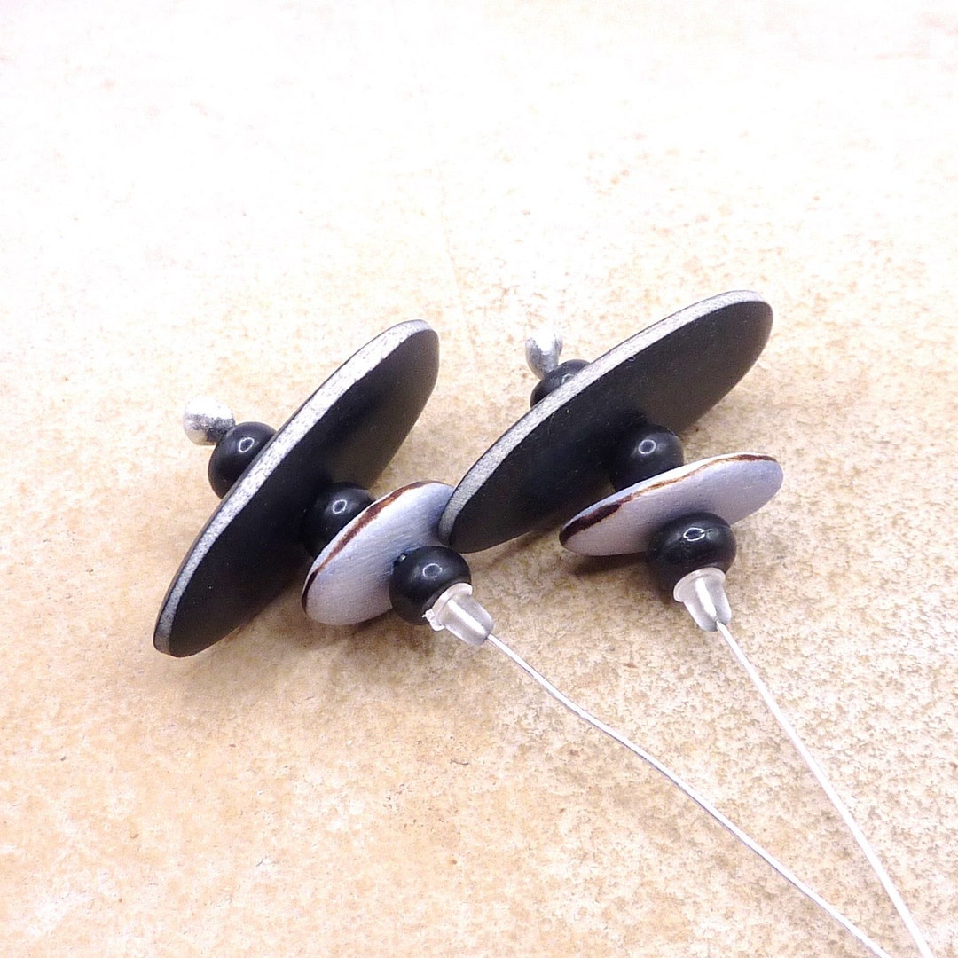 2 Wooden Bead Head Pins With Black Onyx Artisan Components Diy Etsy