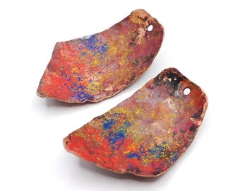2 hand colored copper earring charms hammered metal soft soldered artisan components for diy jewelry