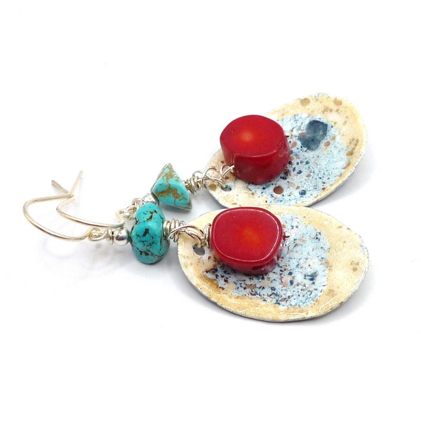 Red coral earrings earrings with handpainted aluminum charms on sterling silver ear wires lightweight dangle earrings