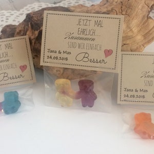 10 x Gastgeschenk Bärchen Pärchen Hochzeit verschiedene Sprüche