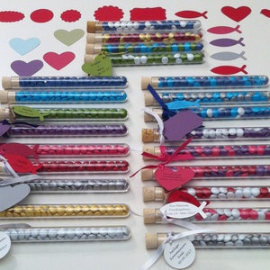 10 x Gastgeschenke Give aways im Reagenzglas Hochzeit, verschiedene