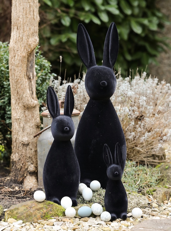 Frühlingsdeko Schwarze Hasen Stupsi / Osterdeko / H30cm /41cm/h47cm /h67cm / Beflockter Osterhase